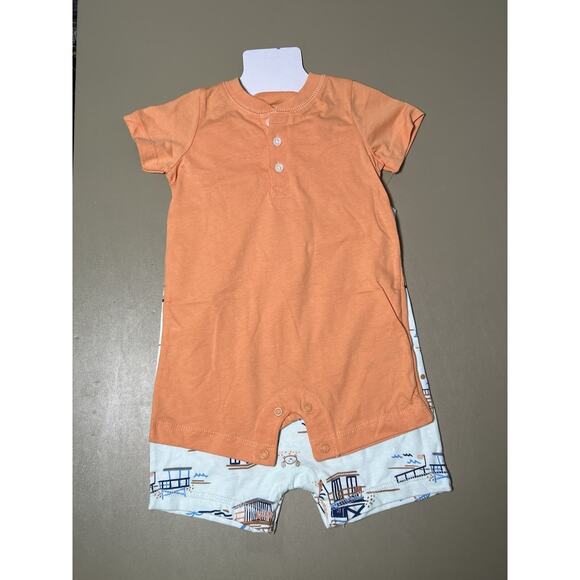Carter’s Baby 2 Pieces 6-9M Light Green Beach Design And Orange - Picture 2 of 5